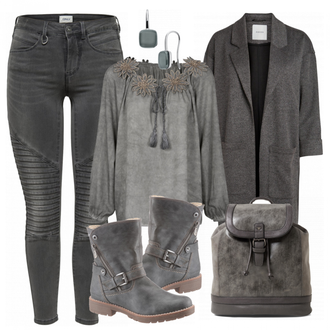 Outfit mit Grau/Hellgrau/Dunkelgrau Übergangsmantel/Bouclé Mantel/Kaschmir Mantel/Lodenmantel/Langer Mantel/Midi Mantel/Oversize Mantel/Tweed Mantel/Wollmantel/Wintermantel Wollmantel Pieces "Dark"