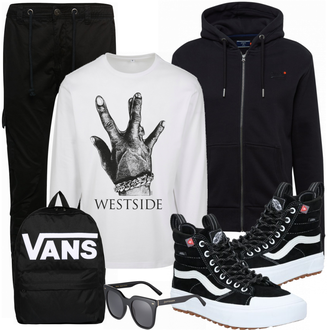 Outfit mit Schwarz Hoodie Superdry "Street Style Outfit"