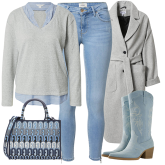 Jeans tenues avec Bleu clair Bottes Bottine Western/Bottine de Cow-boy/Bottes Vintage/Botte de Cow-boy bershka "Parfait Pour L'automne"