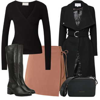 Outfit mit Schwarz Strickjacke Neo Noir "Winterlicher Look"
