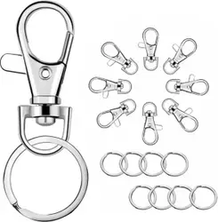 Fako Bijoux - Karabijnhaak Met RVS Sleutelring - Musketonhaak - Sleutelhanger - 14x53mm - Zilverkleurig - 10 Sets