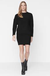 Black Knitted Detailed Knitwear Top and Bottom Set