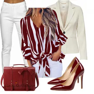 Outfit mit Rot/Dunkelrot/Bordeaux/Braun Vintage Pumpe/Business-Schuh/High Heel/Bequemer Pump/Hochfrontpump/High Heel Pumps AOOAR "Stylischer Bürolook"