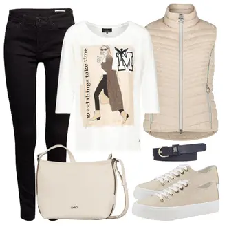 Anzug Outfits mit Rosa/Beige/Blau T-Shirt Monari "Casual Look"