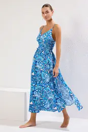 White-Multicolored Floral Relaxed Maxi Woven 100% Viscose Dress