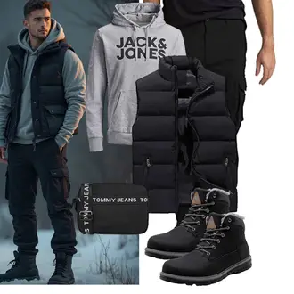 Stehkragen Outfit mit Schwarz/Dunkelblau Steppweste/Reiseweste/Kurze Weste/Puffer Weste Generisch "Freizeit Outfit"