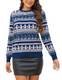Clearlove Damen Weihnachtspullover Ugly Rundhalsausschnitt Christmas Sweater Reindeer Strickpullover Weihnachten Winter Pullover R-Blau M
