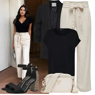 20er Jahre Outfit mit Beige/Khaki/Braun Hose Große Größe JdY "Sommer Look"Look: Rap, Uni, 20er Jahre, Boho, Casual, Hippie, Zuhause