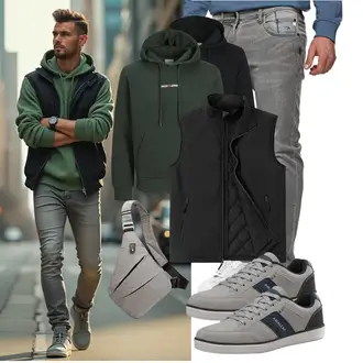 Ärmellos Outfit mit Schwarz/Dunkelgrau Reitweste/Isolationsweste/Softshellweste Outdoor Ventures "Freizeit Outfit"