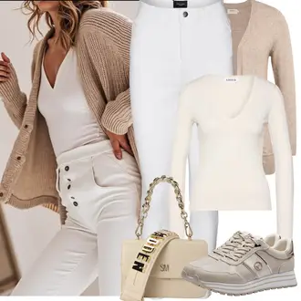 Outfit mit Grau/Creme/Weiß Lederjacke/Damen 7/8-Länge Jeans/Ankle Boot/Caprijeans/Cropped Jeans/High Waist Jeans/Jeans mit Schlitz/Push up Jeans/Cuir Chaussures/Thermojeans VERO MODA "Frühling outfit"