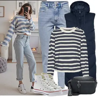 Outfit mit Grau/Hellgrau/Creme/Khaki/Blau/Weiß Sneaker Mit Seitlichem Reißverschluss/Canvas-Sneaker Converse "Modisches Freizeit Outfit"