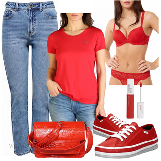 Outfit met rood Sneaker wolky "Vrijetijdskleding"