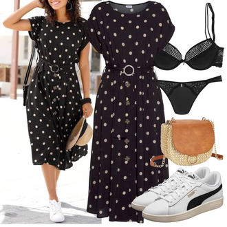 3/4 duljina Outfit sa Crna/Ljubičasta Haljina Veći Broj/Bluza i Tunika Tunika Lascana "Outfit za ljeto"