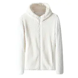 Generisch Lüschjacke Damen Teddy mit Kapuze Damen Winter durchgehender Reißverschluss warmer Kapuzen-Fleecemantel Mode solide langärmlige lässige Plüschjacke mit Damen Jacke Mantel