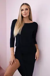 Asymmetrical dress, navy blue 3/4 sleeve