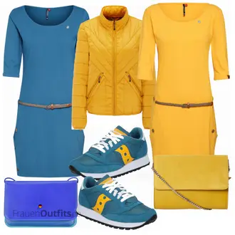 Outfit mit Türkis Sneaker Saucony "Ragwear Kleid"