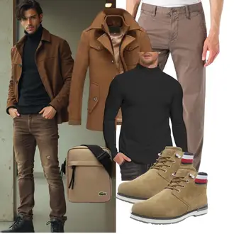 Stehkragen Outfit mit Braun/Khaki/Beige YOUTHUP "Freizeit Outfit"