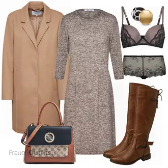 Outfit mit Grau/Schwarz/Braun/Beige/Rosa Unterteil/Angora Unterwäsche/Boxershort-Set/Boxershort/Brazilian-slip/Ouvert Slip/Transparenter Slip lingadore "Vila mantel"