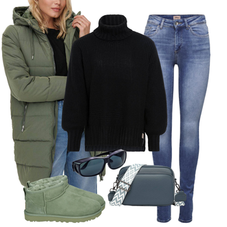 Outfit met zwart Opstaande kraag cardigan/Winter vest/Gebreide Poncho/Wollen vest/Cardigan met ronde hals/Kasjmier cardigan Knit Factory "Wintere vrijetijdskleding"