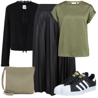 Satin Outfit mit Schwarz/Dunkelgrau/Grau Short Große Größe/Kleid Große Größe/Hose Große Größe/Wadenlanger Rock/Christlicher Rock/Langer Rock/MaxiRock/MidiRock/Moderne Rock/PlisseeRock/Standesamt Rock vila petite "Perfekt für den Frühling"