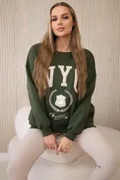 Cotton set insulated sweatshirt + leggings khaki