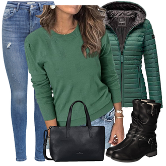 Winter Outfits Groß Viskose mit Grün/Dunkelgrün Rundhals Pullover Arach&Cloz "Perfekt für den Winter"