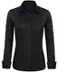 J.Ver Damen Kleid Shirts Langarm Knopfleiste Hemden Faltenfreie solide Arbeitsbluse, A-Schwarz, Mittel