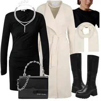Hochzeits Outfits Winter Hochzeitsgast mit Schwarz/Braun Langärmliges Kleid/Rollkragenkleid/Jerseykleid/Kleid mit Wasserfall-Ausschnitt/Hochgeschlossenes Kleid Edited "Schönes Hochzeitgast Outfit"