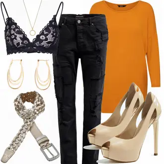 Mit Pailletten Outfit mit Lila/Dunkelblau/Rosa Bikini Großer Cup Samsøe Samsøe "Boyfriend Jeans Outfit Elegant"