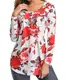 SWAGSTS Damen Tunika Tops Elegant V-Ausschnitt Langarm Knopfleiste Rüschen Floral Bluse T Shirt Locker Henley Shirt (XL, B Weiße rote Blume)