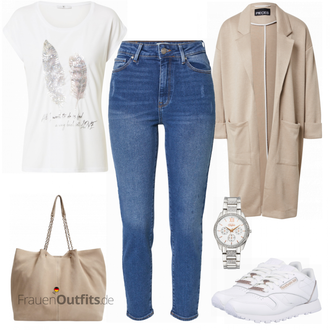 Outfit mit Beige/Braun/Khaki Wintermantel Wollmantel/Langer Mantel/Strickmantel/Oversize Mantel/Sommermantel/Midi Mantel/Wollmantel/Leichter Mantel/Kaschmir Mantel/Kaschmir-Strickjacke/Lange Strickjacken/Winter Strickjacke/Wolle Strickjacke/Strickjacke Gefüttert/Strickjacke Tracht/Stehkragen-Strickjacke Pieces "Feder Alltagslook"