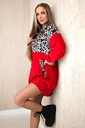 Velour dress with red leopard print