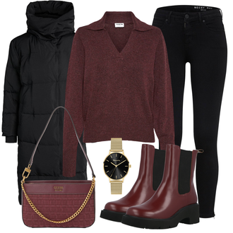 Outfit mit Schwarz Daunenmantel/Langer Daunenmantel/Langer Wintermantel/Parka/Wintermantel Object "Modisches Winter Outfit"