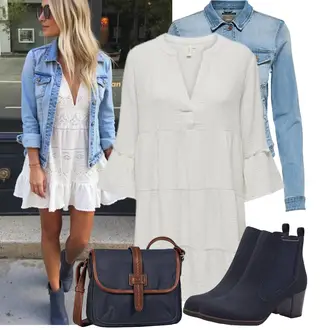 Stil, Western Outfit mit Dunkelblau/Hellblau/Blau Winter Stiefelette/Lederjacke/Sommerstiefelette/Leder Stiefelette/Chelsea Boot/Gefütterte Stiefelette MARCO TOZZI "Schönes Freizeit Outfit"Look: Schick, Schlichte, Uni, Techno, Italienische, Stil, Indoor, Western, Elegant, Premium, Edel, Classic, Smart Casual, Casual