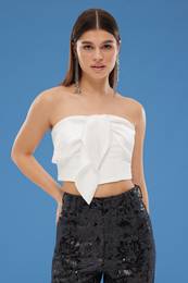 White Strapless Bowknot Woven Chic Bustier