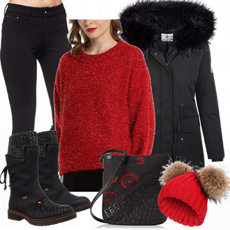 Glitzer Outfits Silvester mit Rot/Braun Kopfbedeckung/Mütze/Winter Mütze feifanshop "MessBebe Weihnachtspullov"Look: Wasen, Weihnachten, Gala, Silvester, Valentinstag, Schule, Festival