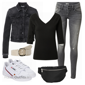 Elegant Outfit mit Schwarz Bluse Große Größe/Shirt & Top Große Größe/Tunika/3/4 Bluse/Blusenbody/Klassische Tunika/Elegante Tunika/Lederjacke/SchlupfBluse Only "Toller Look für den Frühling"Look: Boyfriend, Uni, Disco, Mom, Büro, Nahtlos, Edel, Elegant
