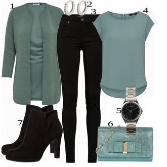 Outfit s Tyrkysový/Zelená/Khaki Pletenina veľkej veľkosti/Tunika/Kabát/Kalhoty Veľké Veľkosti Only "Trendy Business Look"