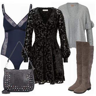 Party Outfits mit Grau Stiefel About You "PartyChic"