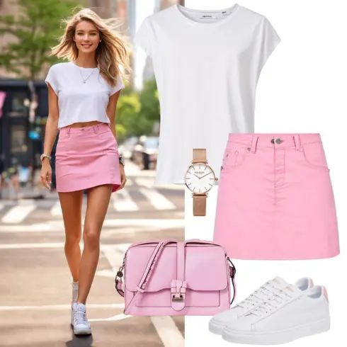 Kombinirajte Pink Suknja Iz 90-ih/Teniska Suknja/Mini Suknja top secret s Torba Mala Torbica/Torba preko ramena/Torba za nošenje Vuch