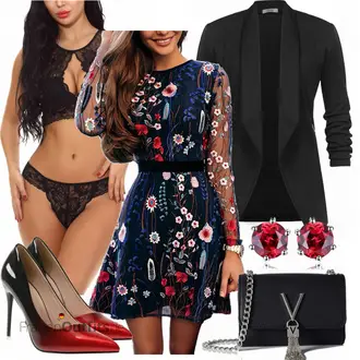 Elegante Outfits Silvester mit Dunkelblau/Blau Mesh Kleid Boutiquefeel "Elegante Frühlings Outfits"Look: Weihnachten, Pop Konzert, Besondere Anlässe, Silvester, Valentinstag, 18 Geburtstag, Hütten