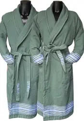 Hamam badjas katoen  sauna badjas hamam voor dames & heren unisex  sjaalkraag  hammam ochtendjas kamerjas  - groen S/M