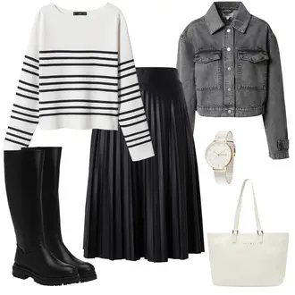 Outfit mit Grau/Hellgrau/Dunkelgrau Jeansjacke/Crop Jacke/Kurzjacke/Kurze Jeansjacke/Vintage Jacke Global Funk "Stilvolles Freizeitoutfit"