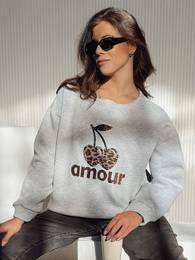 Bluza damska oversize CHERRILUXE z wisienkami szara