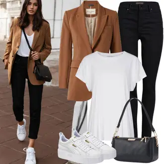 Streetwear Outfit mit Weiß Schmaler Sneaker/Sneaker Low/Plateau-Sneaker/Sommer Sneaker/Leder Sneaker/medicus schuh/Skateschuh Puma "Modisches Frühlingsoutfit"Look: Western, Esthetische, Streetwear, Unisex