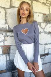 Trend Alaat Stili Women's Gray Crew Neck Heart Embroidery Decollete Camisole Blouse