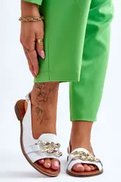 Women's Leather Sandals 3230 White Peas