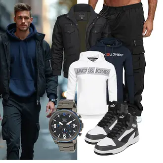 Stehkragen Outfit mit Schwarz/Dunkelgrün/Khaki/Dunkelgrau Uniformjacke/Jacke mit Seitlichem Reißverschluss/Cargojacke/Winterjacke/Herbstjacke/Militärjacke TACVASEN "Freizeit Outfit"