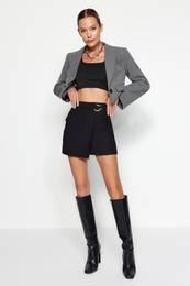 Woven Shorts Skirt with Black Accessories