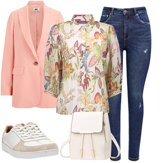 Extra groot Kort Outfit met roze Elegante Blazer/Leren Jas/Katoenen Blazer/Oversized Blazer/Leren Herenjas/Lederen jas/Boyfriend Blazer/Blazerjas/Korte Blazer WE Fashion "Outfit voor de lente"Look: Elegant, Preppy, Werkkleding, Glamoureus, Extra groot, Business, Smart Casual, Klassiek, Edele